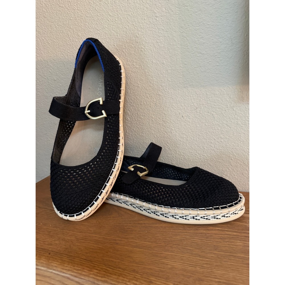 Rothy's Black Knit Mary Jane Flats with Cream Sole